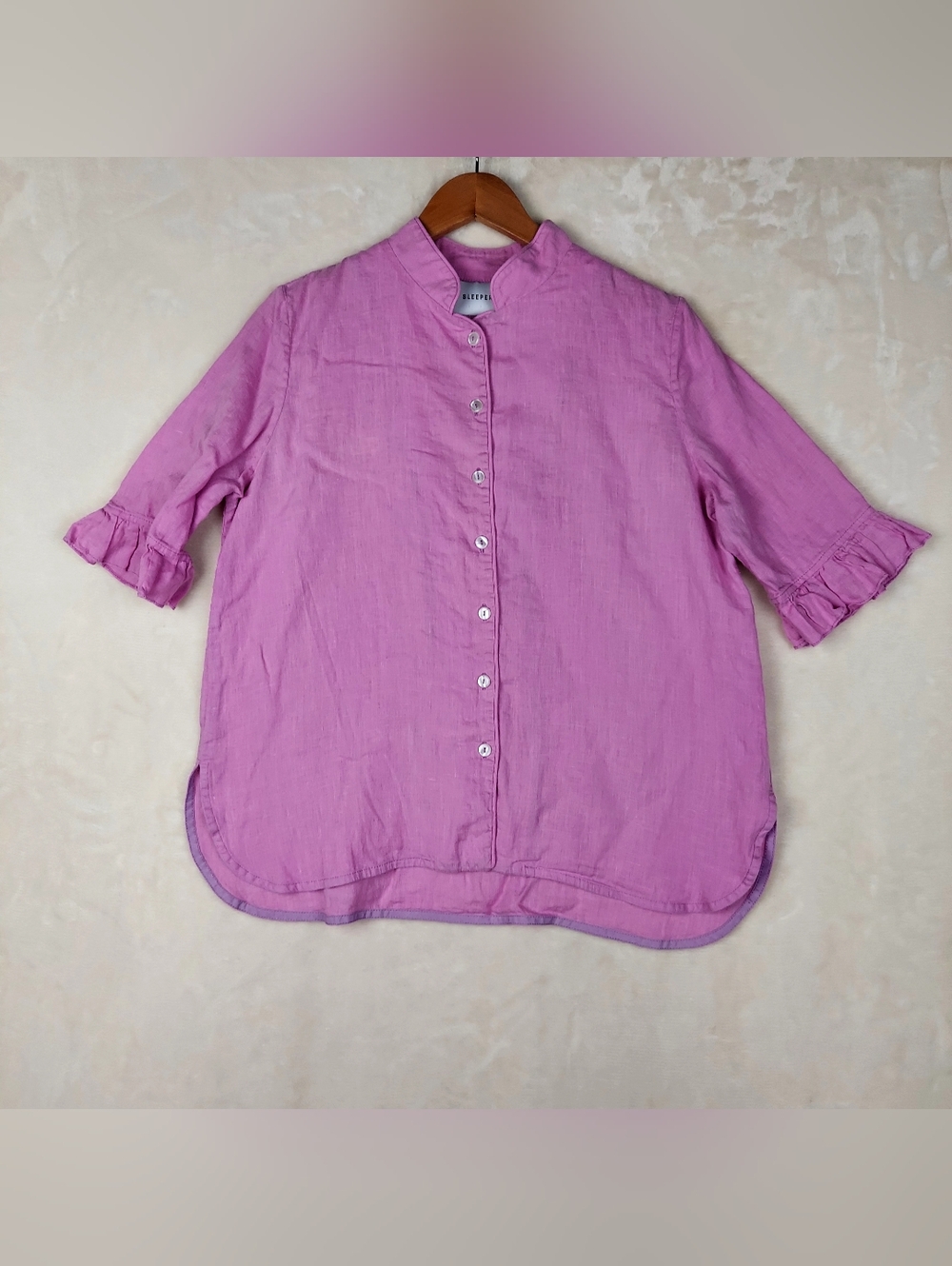 Sleeper Linen Lounge Suit Button Front Shirt & Shorts Pajama Set XS Lavender - Picture 3 of 16